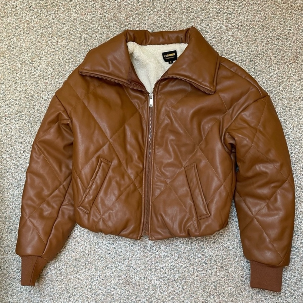 Ci Sono Tan Quilted Bomber Jacket